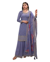 Lilac - Simple / Classy Ladies Indian Palazzo Trousers Suit with Printed Dupatta - Size 14 (40