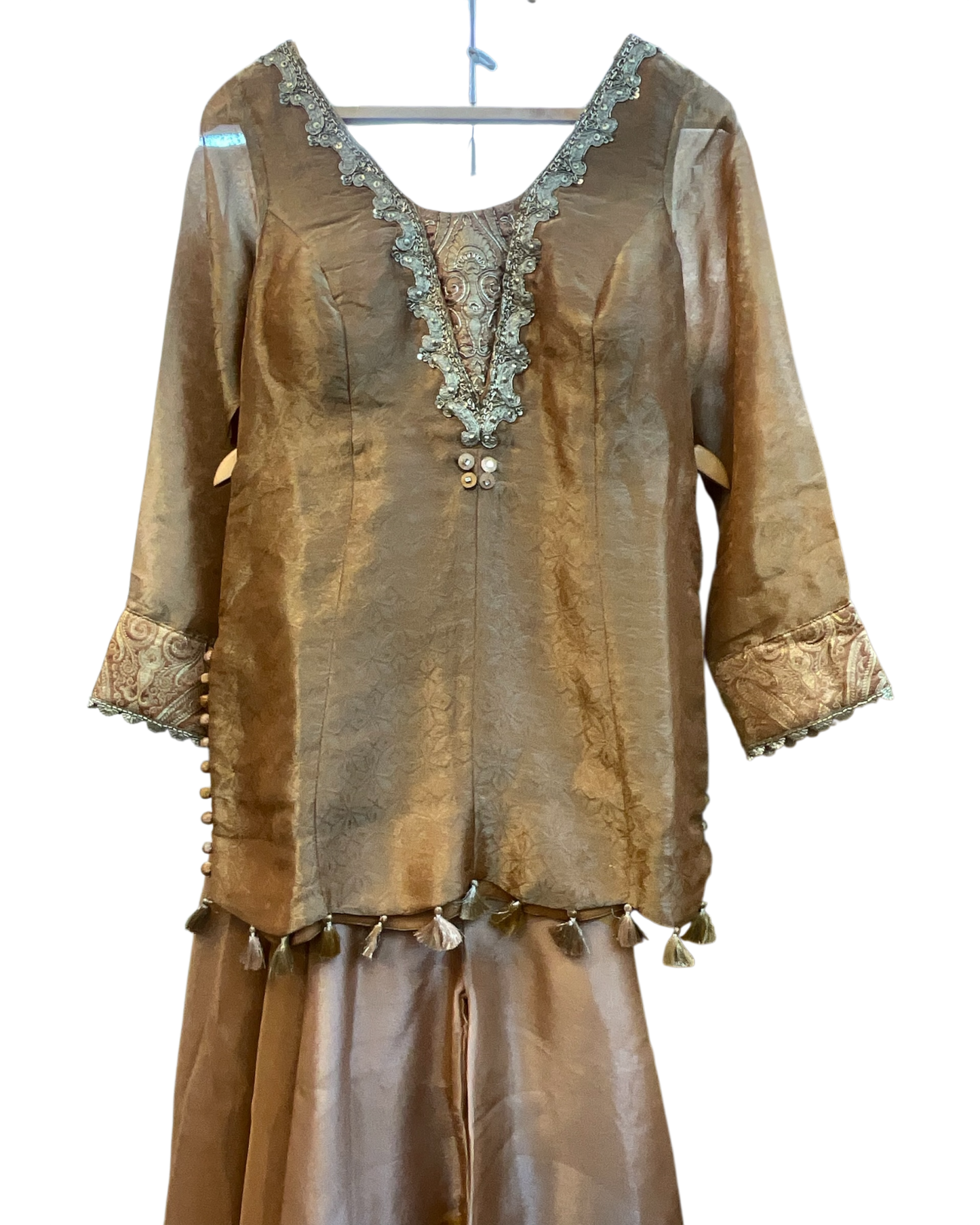 Size 12 (38") - Golden / Mustard Yellow - Designer Ladies Medium Top Palazzo Trousers Suit - VMK URSHITA RY