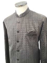 Bullet Grey with Self Sequins Fully Embroidered  Soft Sherwani Set - UK Stock - 24h Dispatch - Spark20 JY 0324