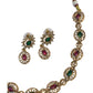 Green & Magenta Pink - Small Size Gold Finish Necklace Set with Earrings - SB1124  11A24