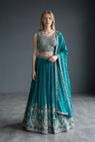 Size UK 12 (38" Bust) Adjustable to Size 14 - Turquoise - Silky Lehenga Set - Mehndi / Sangeet / Bridesmaids / Weddings / Garba  - UK Stock - 24h Dispatch - JF3349 05PA26