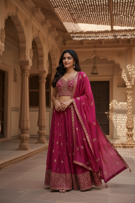 Magenta Fuchsia Pink - Designer Ladies Short Top Palazzo Trousers Suit - Size 10/12 (36"/38") - VMK PIHU AY