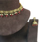 Maroon - Small Size Antique Gold Finish Necklace Set with Earrings - VJY402  A 0424