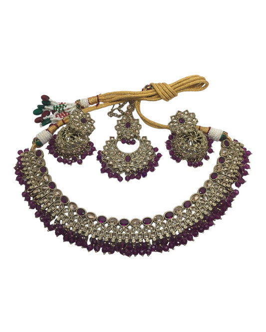 Purple - Reverse Stone Choker Necklace set - Weddings - RZ04 KY 1023