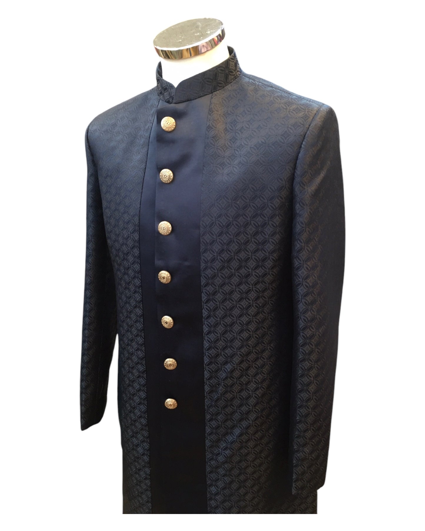 Navy Blue - Classic Self Brocade Panelled Sherwani with Tousers - XS, S, M, L, XL to XXXL BS990 01RA25