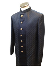 Navy Blue - Classic Self Brocade Panelled Sherwani with Tousers - XS, S, M, L, XL to XXXL BS990 01RA25