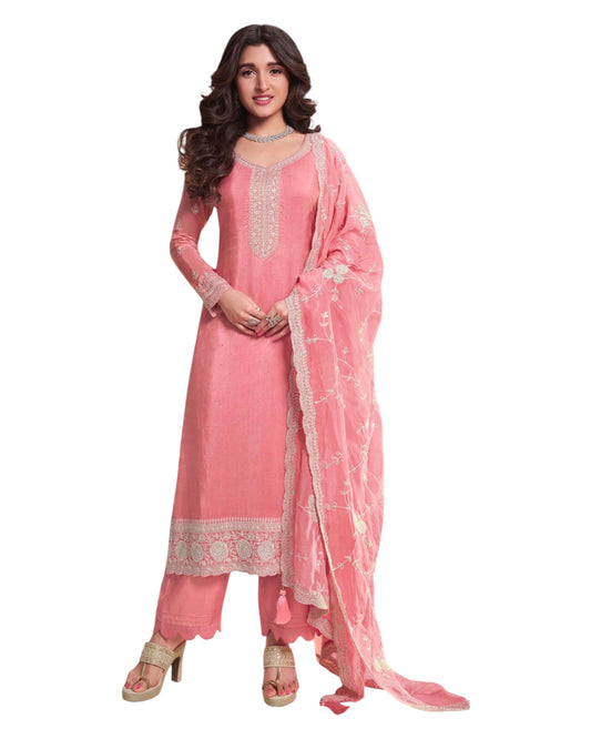 Coral - Simple / Classy Silky Ladies Indian Salwar Suit with Rich Dupatta - Available in Sizes 12 & 18 - VF69095 VR 0924