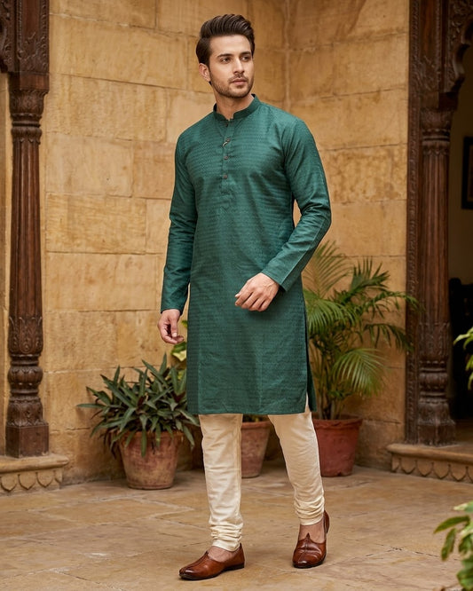Jade Green - Brocade -  Mens Indian Kurta set with Trousers - UK Stock - Weddings / Walimas , Sangeet, Diwali, Eid, Mehndi / Henna - AX5174 09H26