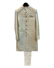 Cream - Classic Banarasi Handloom Gold Brocade Sherwani with Gold Buttons - UK Stock - BS789 08JC25