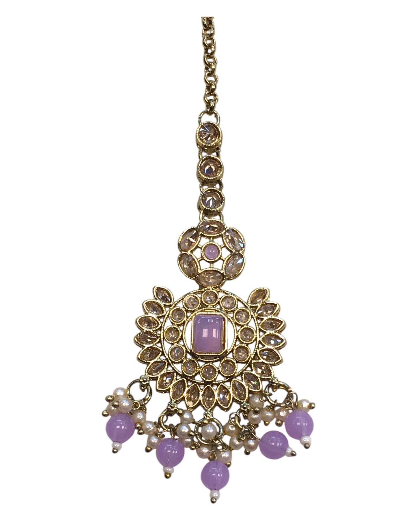 Lilac - Large - Antique Gold Finish Traditional Tika Head piece - Bollywood - Weddings - PRI1773  11V24