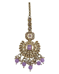 Lilac - Large - Antique Gold Finish Traditional Tika Head piece - Bollywood - Weddings - PRI1773  11V24