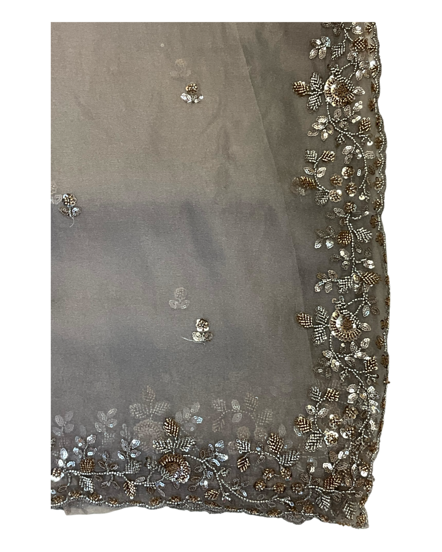 Champagne / Light Brown - Rich Saree with Bead Embroidery and Blouse Piece - UK stock - 24hr Dispatch - RS2523 TH