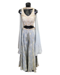 Silver Grey - Designer Ladies Short Top Palazzo Trousers Suit - Size 12 (38