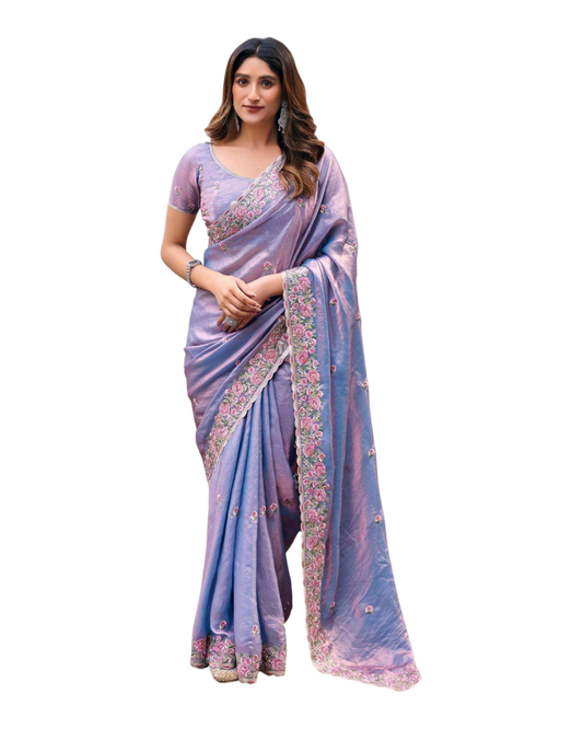 Lilac / Purple - Fancy Party Saree with Blouse Piece - UK stock - 24hr Dispatch - LTF4602 07VY26