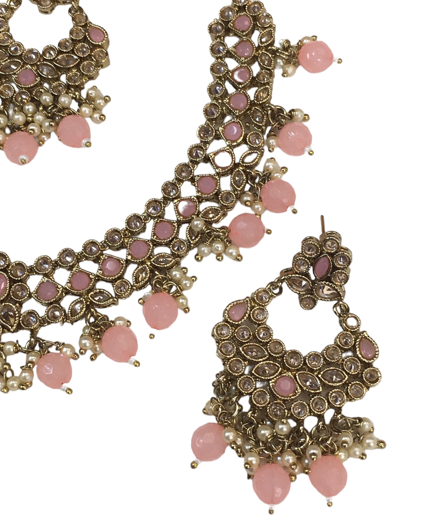 Coral - Medium Size Antique Gold Finish Necklace Set with Earrings - NIR786  KV 0424