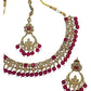 Magenta - Antique Gold Finish Necklace & Earrings Set - Bollywood - Weddings - KAJ1039 11KK24