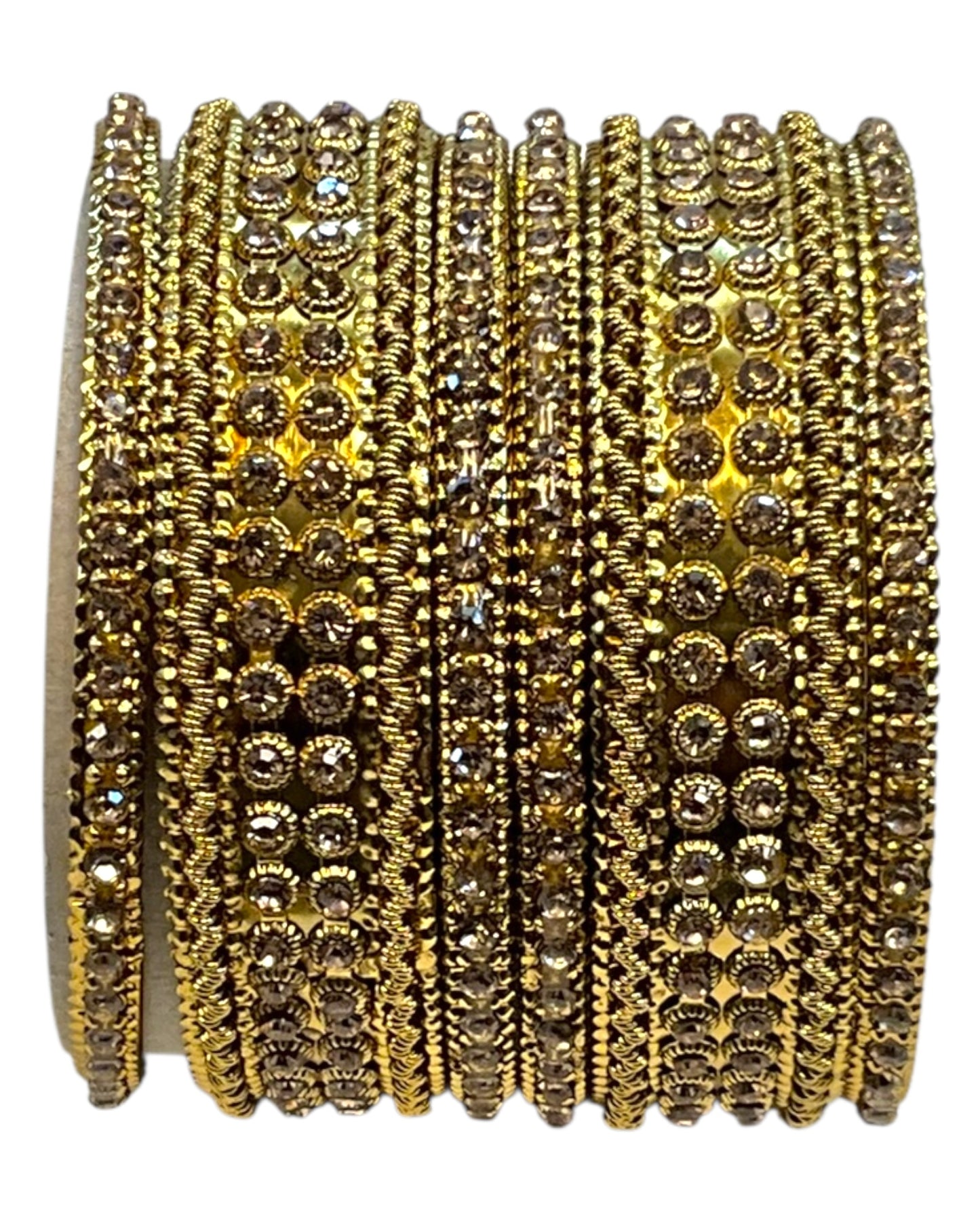 Gold Stone - Antique Gold Finish Bangles Set (Set of 6) - UK stock - SM, M, L, XL JAN2656 09Vp25