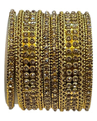 Gold Stone - Antique Gold Finish Bangles Set (Set of 6) - UK stock - SM, M, L, XL JAN2656 09Vp25
