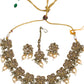Gold / Neutral - Medium Size Antique Gold Finish Necklace Set with Earrings - JE04  A 0424