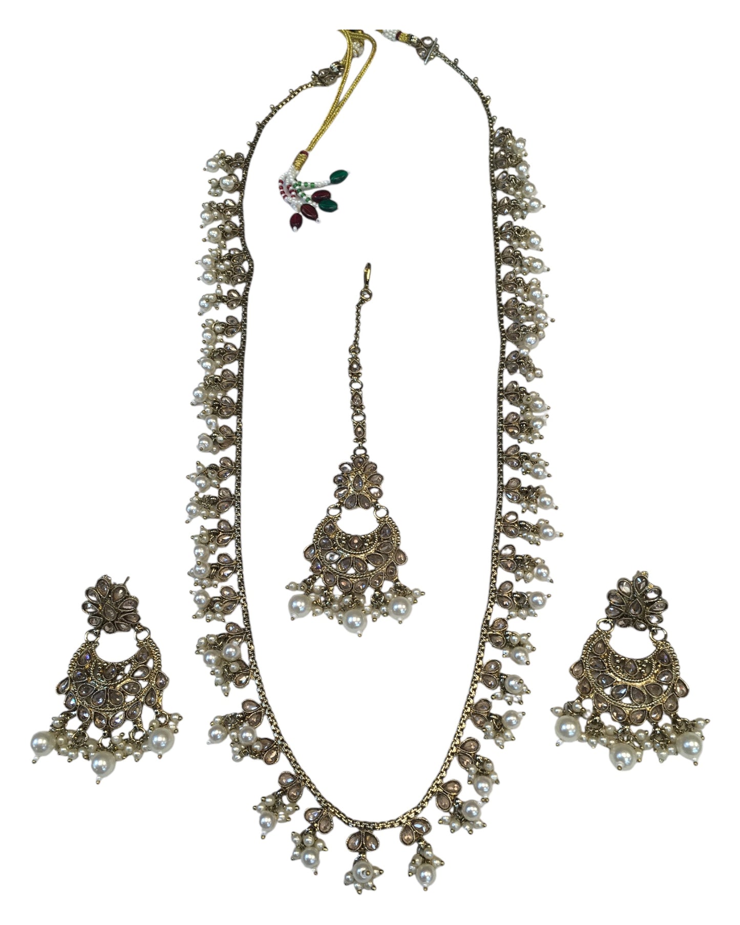 Antique Gold & Pearls - Antique Gold Finish Long Necklace set - Bollywood - Weddings - NIR853 11KP24