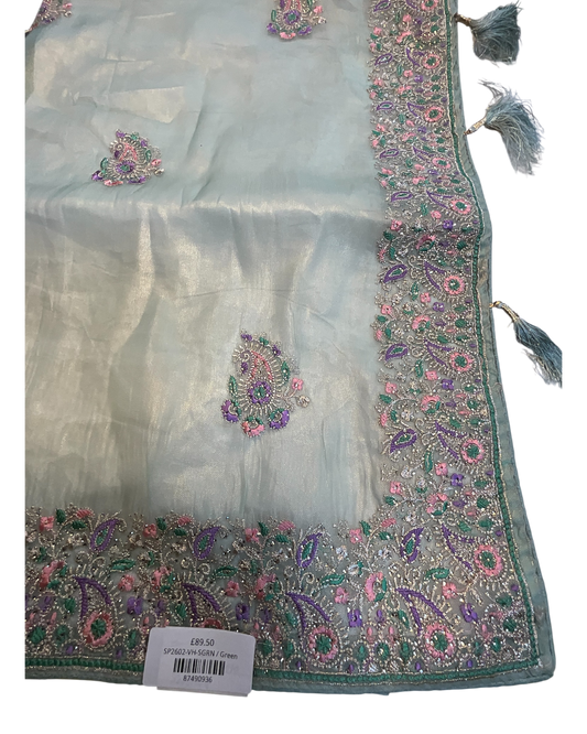 Sea Green - Fancy Party Saree with Blouse Piece - UK stock - 24hr Dispatch - SP2602 VH