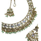 Mint Green - Antique Gold Finish Necklace & Earrings Set - Bollywood - Weddings - DAJ547 11KV24
