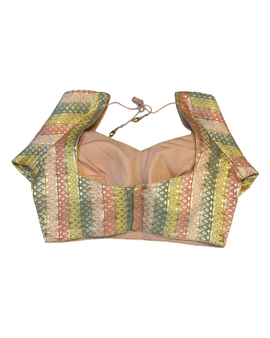 36" Bust (UK 10) Pastel Multi Coloured - Banarasi Brocade Saree / Lehenga blouse - Can be let out to size 12  - VFJ217 01KY25