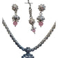 Pink - Small Size Silver Finish Necklace Set with Earrings & Head Piece /Tika- SLV79  11A24