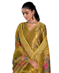 Haldi Yellow - Banarasi Handloom Ladies Indian Salwar Suit with Printed Dupatta - Available in Size 10 (36