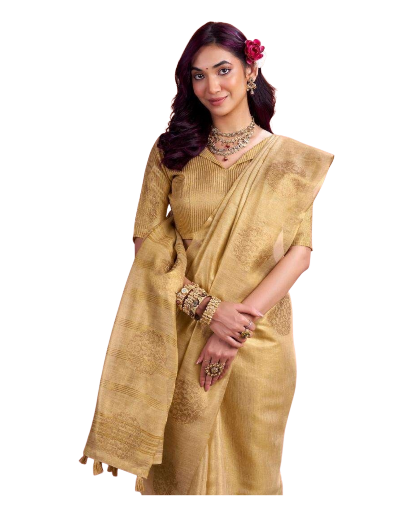 Gold - Traditional Silky Fancy Saree with Blouse Piece - UK Stock - 2/3 days Delivery  12KT25 RP475