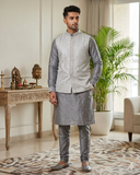 Silver / Pastel - Grey - All Over Embroidered - Mens Indian Waistcoat - UK Stock - 24 hr Dispatch - KCS4835 06KA26