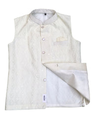 Cream - Rich Lucknowi Sequins Mens Waistcoat - Bollywood - YD2319 KR 0623