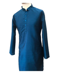 Turquoise Blue - Mens Plain Silky Kurta Set with matching smart trousers - Great with Waistcoats YD2320 KJ 0623