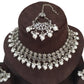 Clear - Large Size Silver Finish Necklace Set with Earrings - VJY403  C 0424