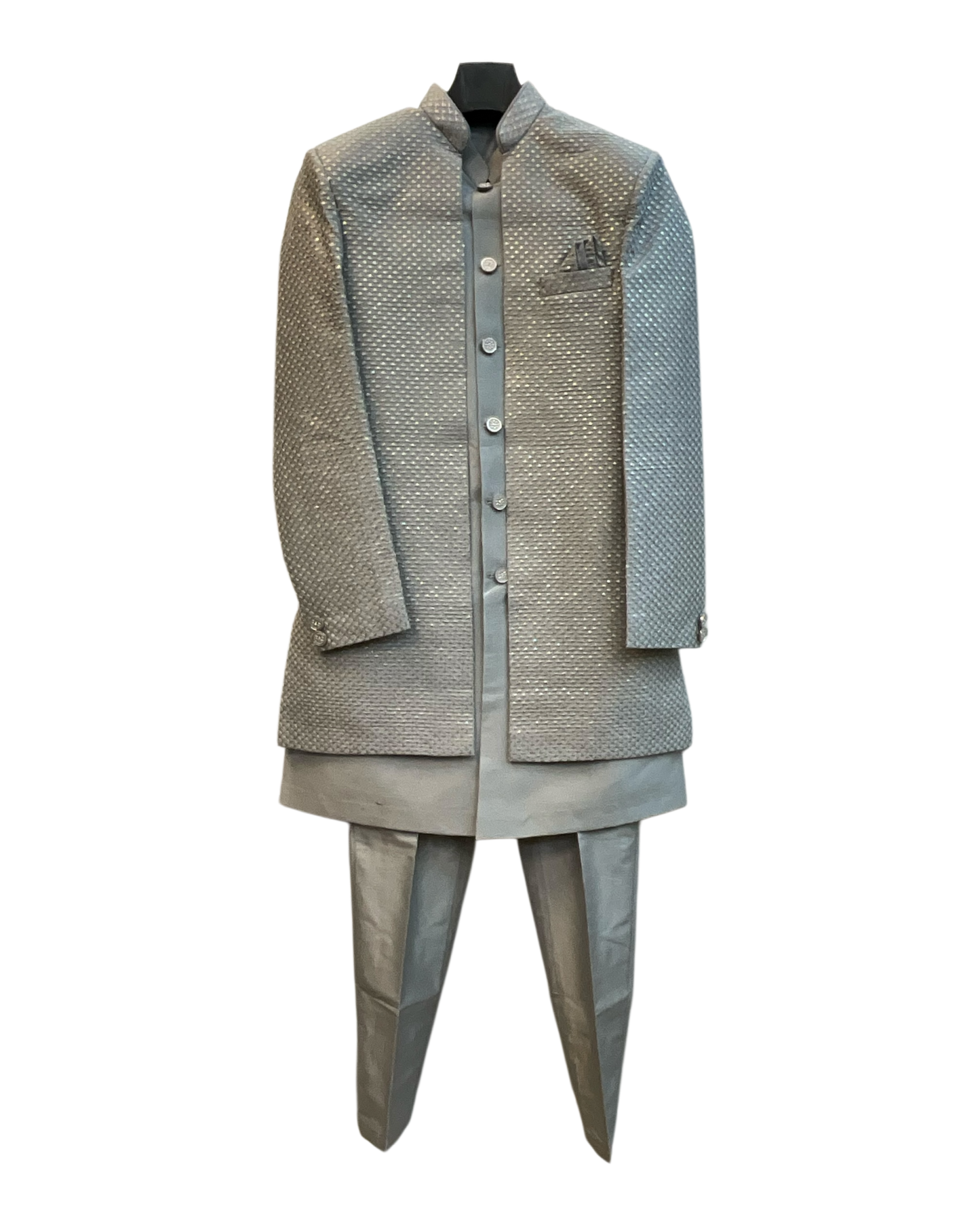 Silver / Grey - Mens Knee Length  Jacket with Long Waistcoat - Sherwani / Indo-Western - Fantastic Fit - KCS6600 03PV26