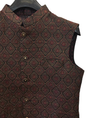 Maroon / Black -  Banarasi Handloom Brocade Mens Waistcoat - Amazing Fit - Great Quality - YD2410 KA 0424