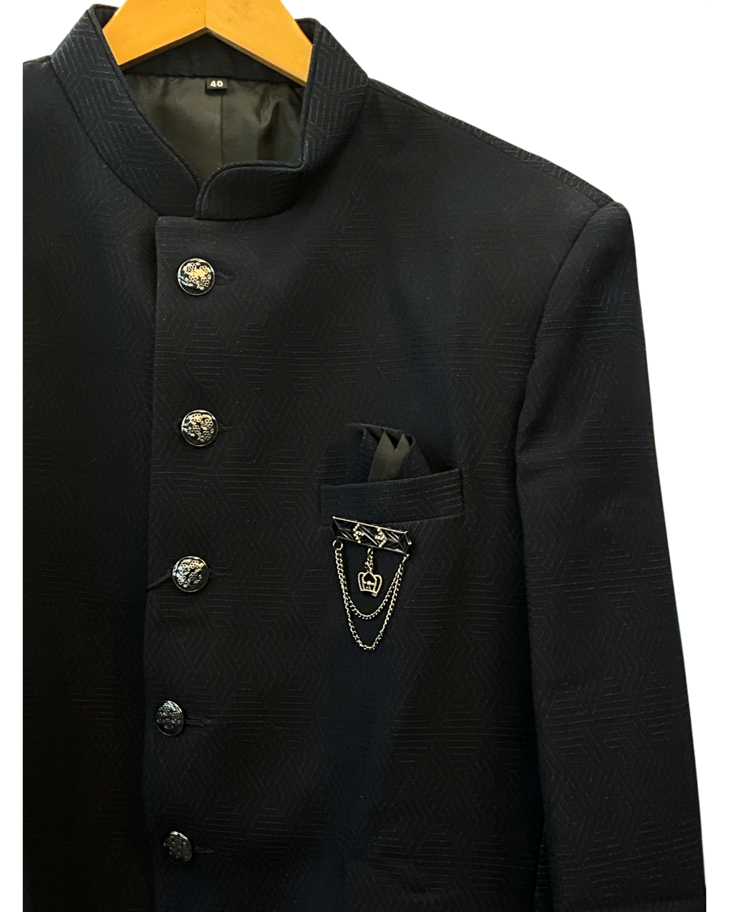 Size 40" Chest - Navy Blue - PREMIUM Slim Fit Mens Jute BandhGala / Prince / Chinese Collar Jacket - Fantastic Fit - CS2604 TA
