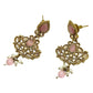 Pink - Small Size Antique Gold Finish Necklace Set with Earrings - Bollywood - AE2518 08A25