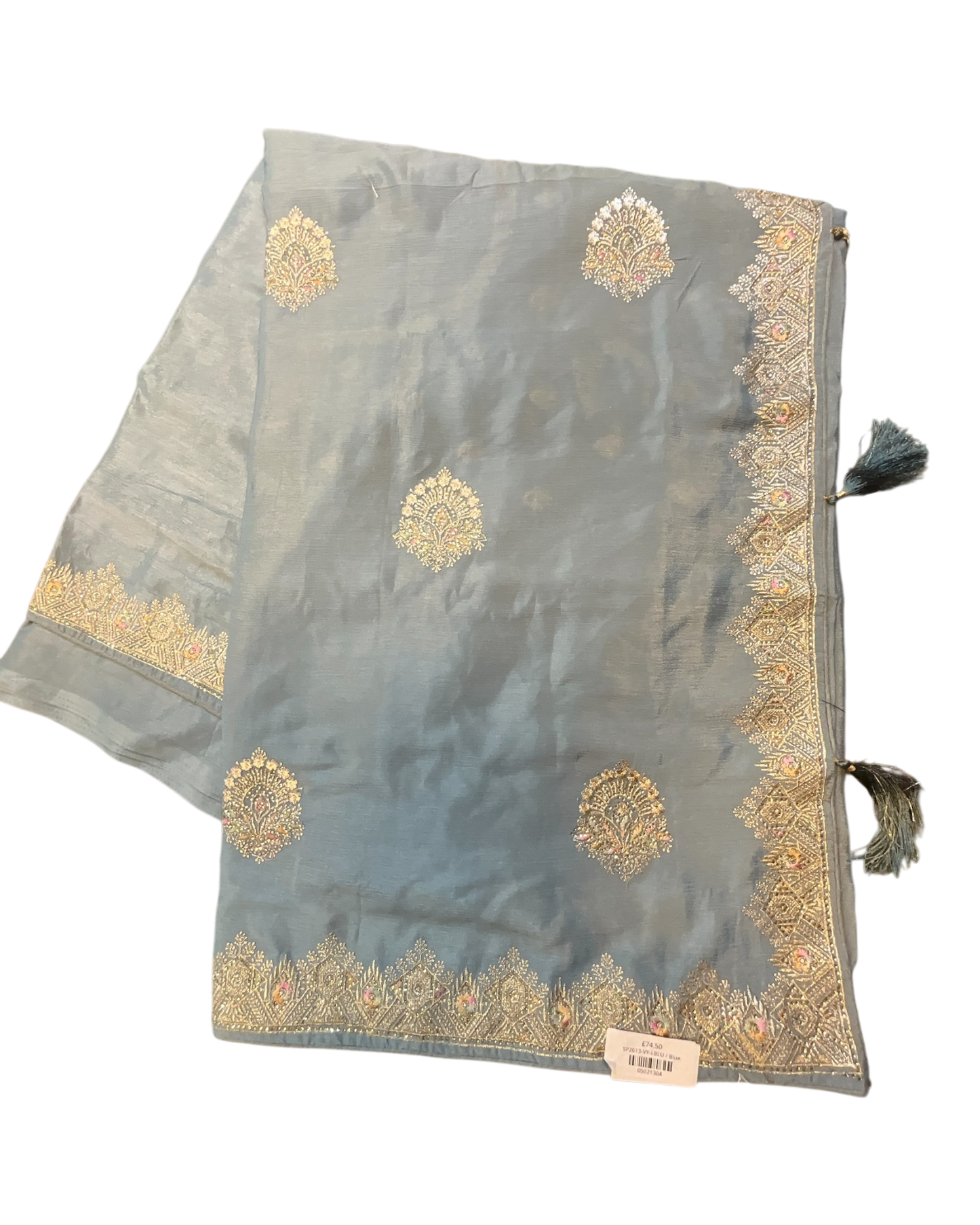 Light Blue - Saree with Thread / Stone Work and Blouse Piece - UK stock - 24hr Dispatch - SP2613 VY