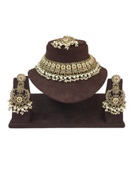 Gold / Neutral - Large Size Antique Gold Finish Necklace Set with Earrings - RAK501  KC 0424