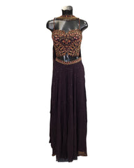Dark Wine - Designer Ladies Short Strap Top Palazzo Trousers Suit - Size 12 (38