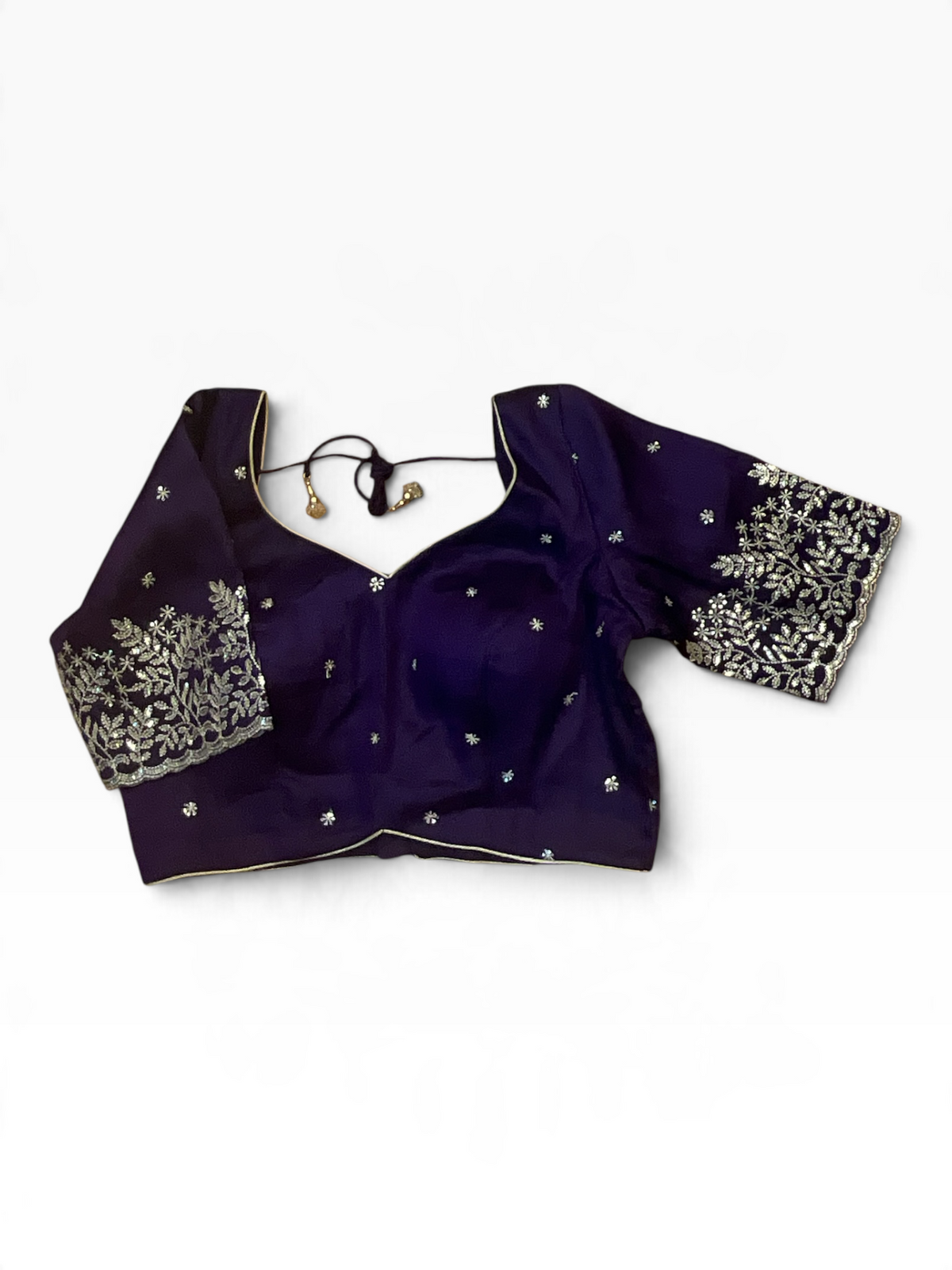 Size 40" / UK 14 - Purple - Zari Embroidered Silk Blouse with Elbow-Length Sleeves - UK Stock - With Margin inside - VAM1296 - KY