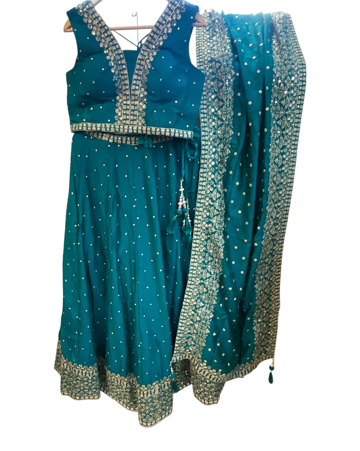 Size UK 12 (38") Jade Green - Lehenga Set - Mehndi / Sangeet / Bridesmaids / Weddings / Garba  - UK Stock - 24h Dispatch - JF524 09TV26