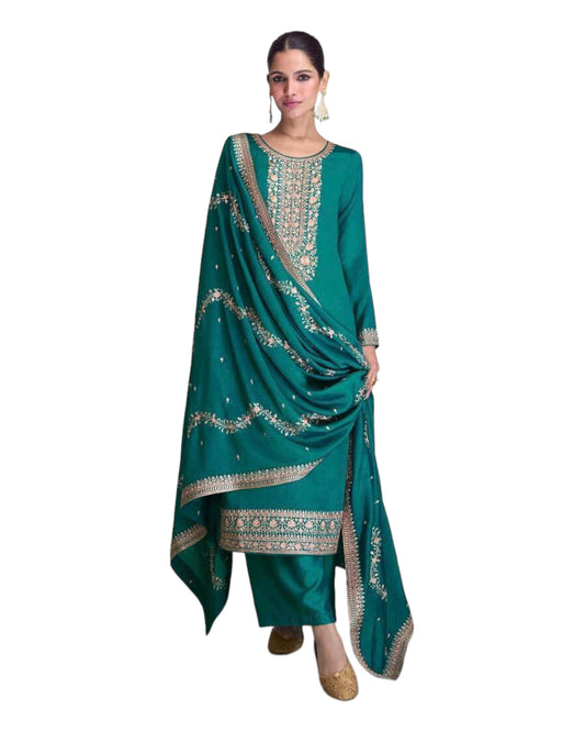 Jade Green- Simple / Classy Chiffon Ladies Indian Salwar Suit with Rich Dupatta - SYRA9684 VP 1023