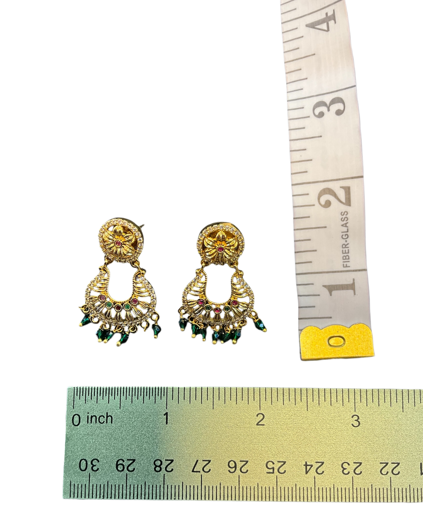 Green - Medium - Gold Finish Traditional Earrings - Bollywood - Weddings - AE2603 T