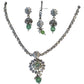 Mint Green - Small Size Silver Finish Necklace Set with Earrings & Head Piece /Tika- SLV79  11A24
