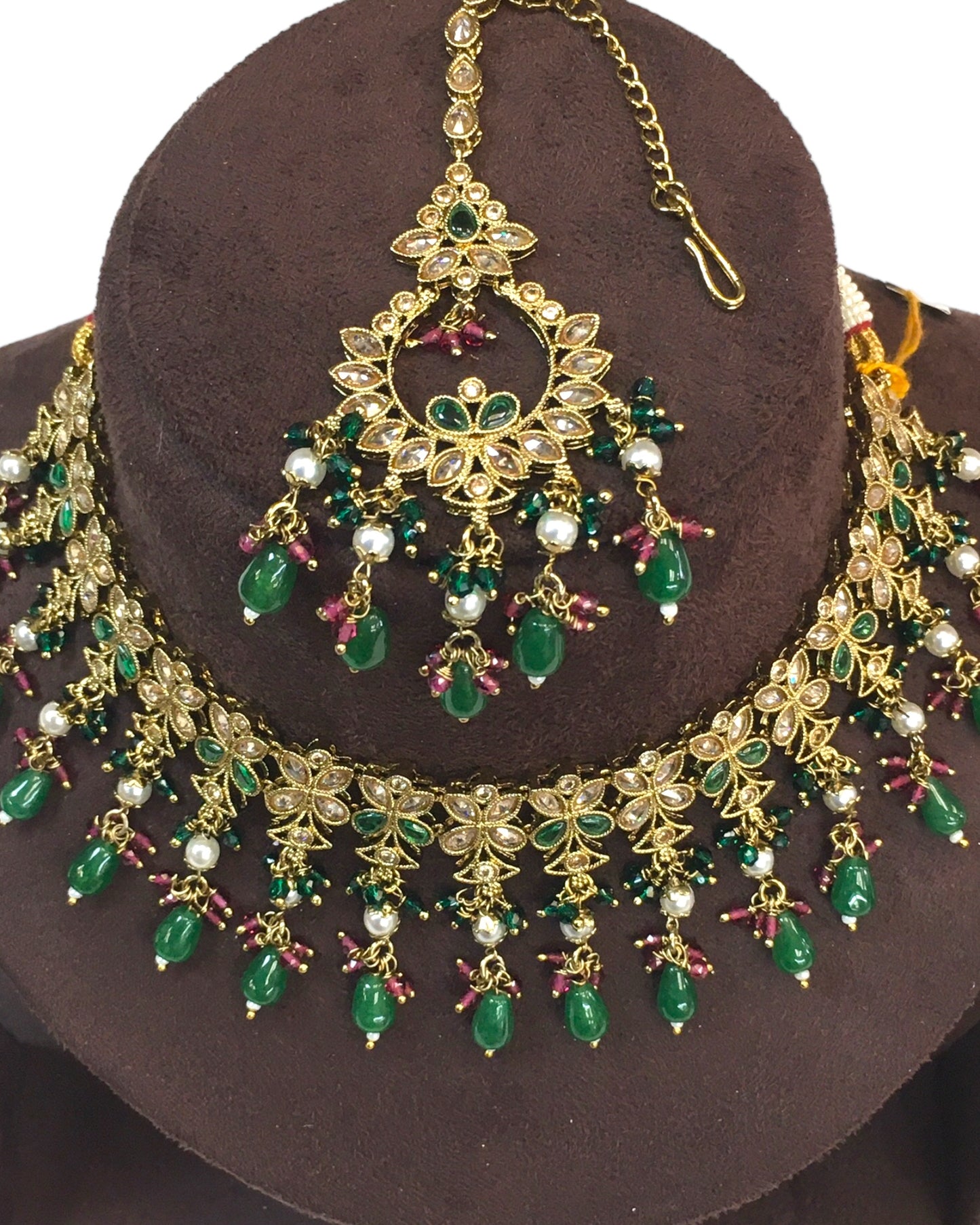 Green - Large Size Antique Gold Finish Necklace Set with Earrings - HB999  KT 0424