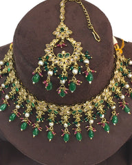 Green - Large Size Antique Gold Finish Necklace Set with Earrings - HB999  KT 0424