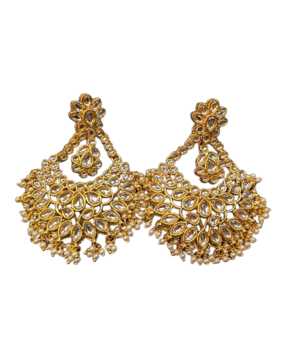 Regal Kundan & Pearl Crescent Chandbali Earrings - Bollywood - Weddings - 6ER44 09J26