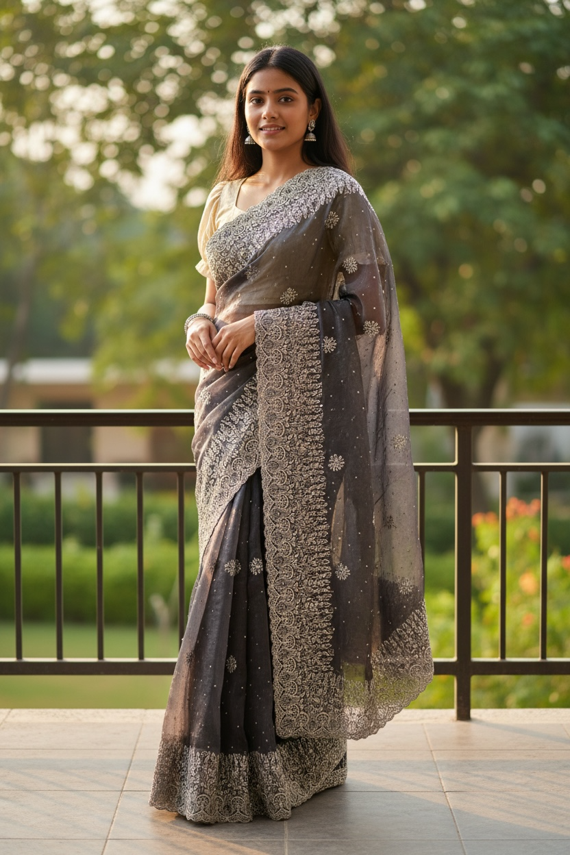 Purple - Classic Saree with Thread Work Border and Blouse Piece - UK stock - 24hr Dispatch - RS2534 VY